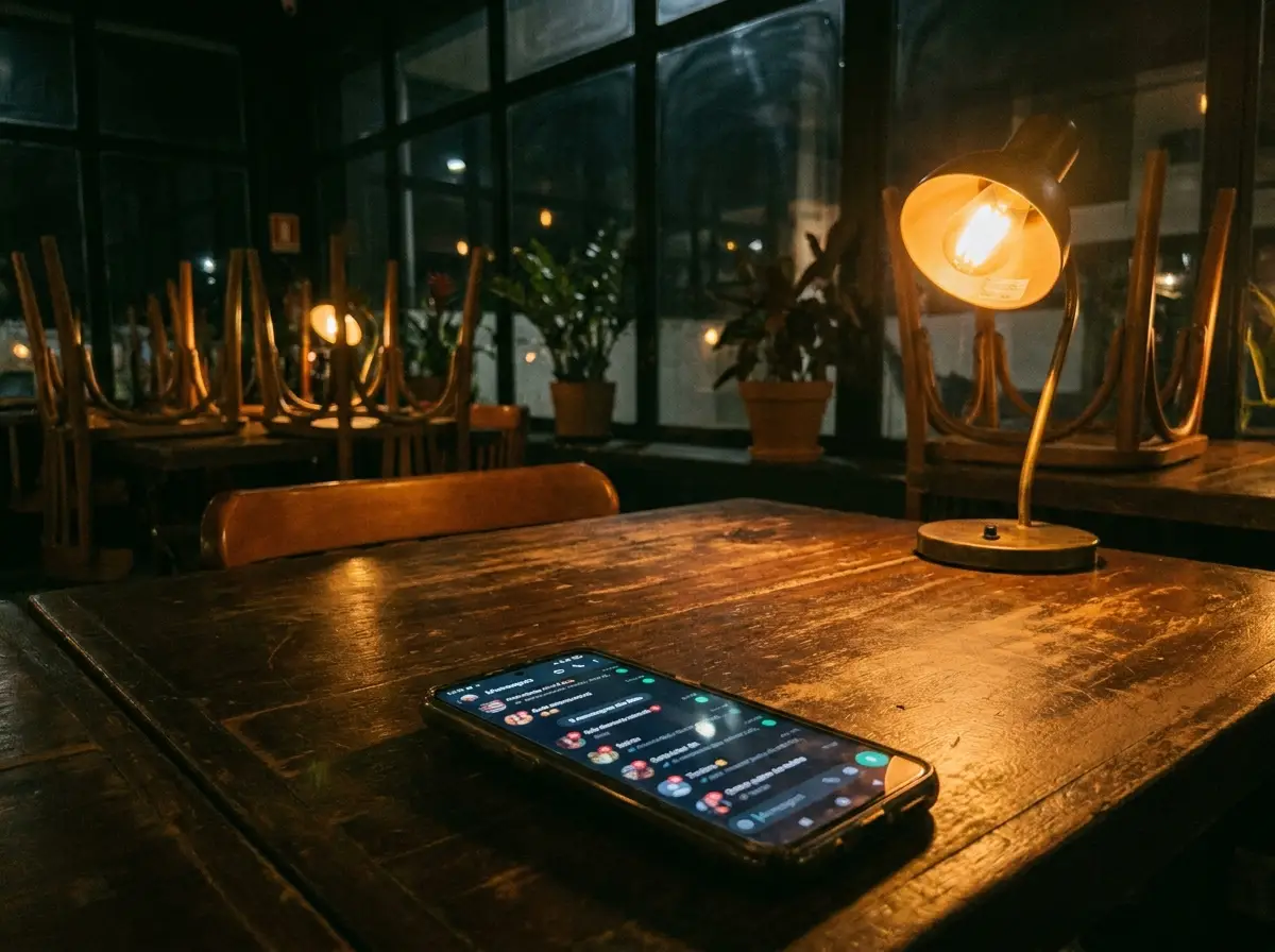 Celular sobre a mesa à noite com mensagens não lidas